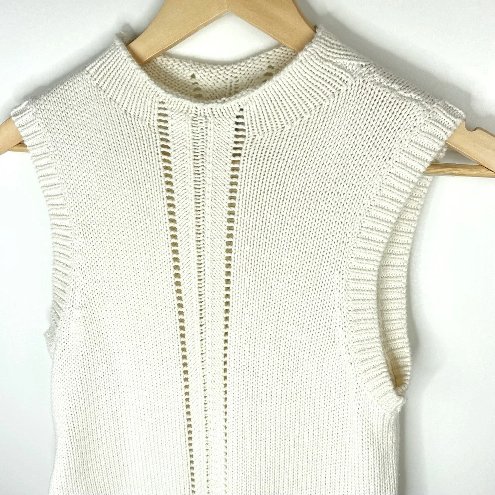 AERIE Cream Knit Sleeveless Mock Neck Sweater - Picture 2 of 7